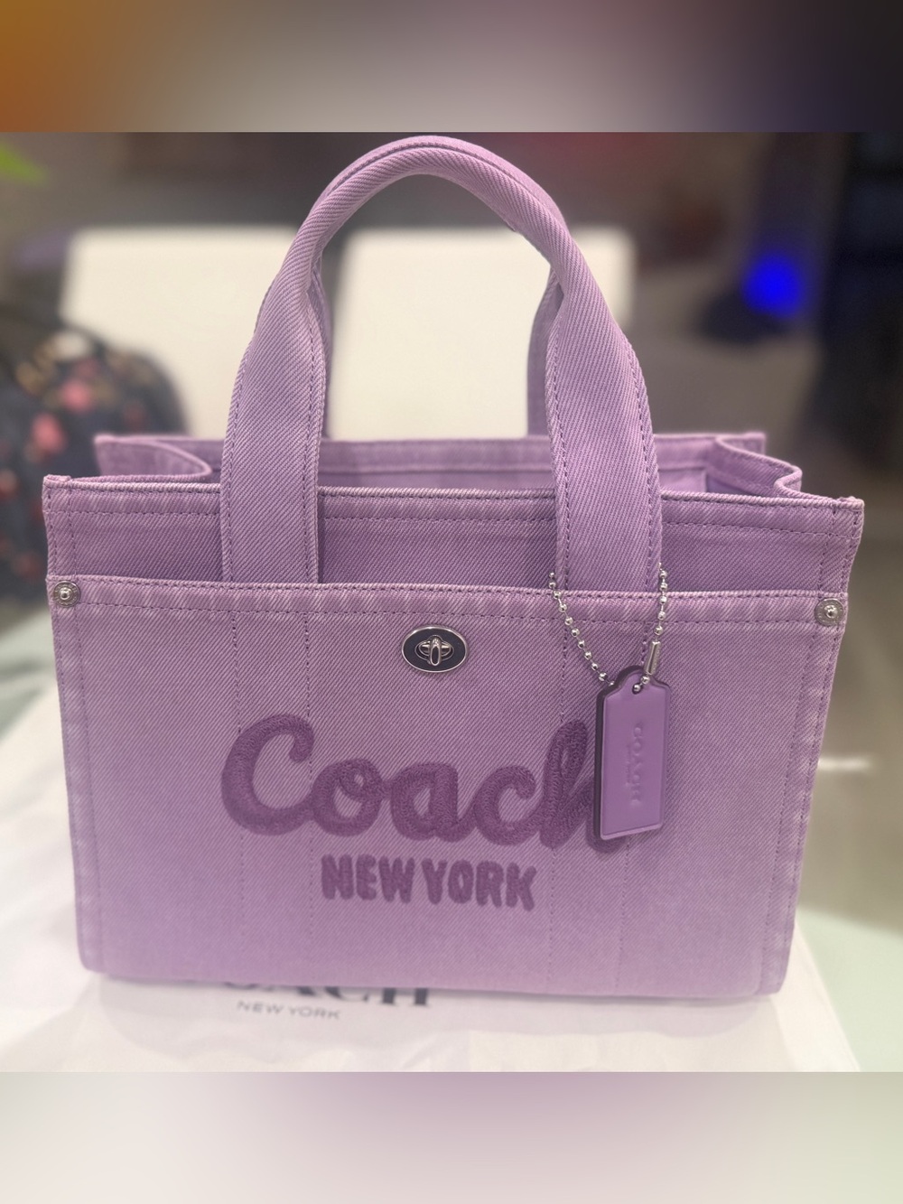 Coach Lavender Canvas Tote with Top Handles